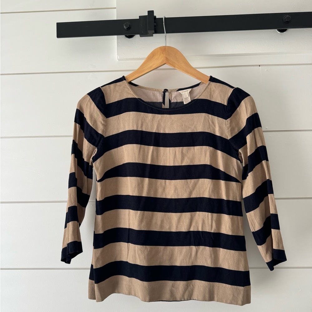 J. Crew Navy & Blue striped chiffon top